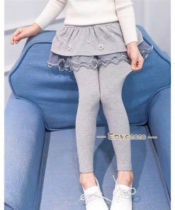 ロングパンツ スカート キッズ 子供服 パンツ ボトムス 女の子 10分丈 レース柄 チュチュスカッツ レギンスパンツ こども 重ね着 スカッツ * スカート