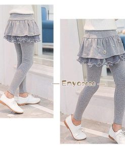 ロングパンツ スカート キッズ 子供服 パンツ ボトムス 女の子 10分丈 レース柄 チュチュスカッツ レギンスパンツ こども 重ね着 スカッツ * スカート