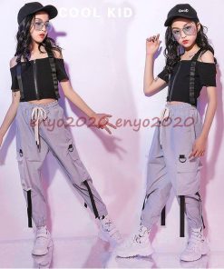 キッズダンス衣装 ヒップホップ セットアップ 上下 へそ出し トップス ダンスパンツ ズボン 子供服 ガールズ チア 女の子 団体 練習着 HIPHOP 体操服 * レッスンウエア