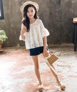 子供服 夏服 セットアップ キッズ 女の子 韓国子供服 上下セット 2点セット トップス 半袖 Tシャツ シフォン ショートパンツ 短パン 140 通学着 130 120 * ワンピース、チュニック