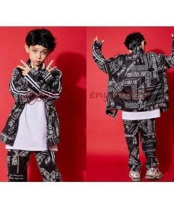 ダンス衣装 キッズ 柄シャツ パンツ 花柄 黒 ヒップホップ 子供 女の子 男の子 派手 長袖 HIPHOP 団体服 大きい イベント 応援団 発表会 演出服 * レッスンウエア