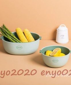 2点セット 二重式 ボルコラ ボール 野菜ボウル 水切り 湯引き 調理器具  炊飯 シンプル 野菜 フルーツ 洗い 洗濯 便利 キッチン プラスチック 雑貨 * 調理用ボウル