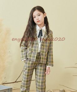 卒業式 女の子 入学式 パンツスーツ 子供服 ピアノ発表会 パンツスーツ チェック柄 フォーマル 七五三 4点セット キッズ フォーマル 170 110 * スーツ、ブレザー