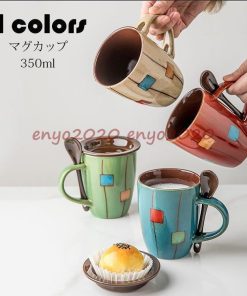 350ml 北欧 コーヒーカップ 陶器 カフェマグ 大容量 食洗機/電子レンジ/オーブン対応 コップ ティーカップ キッチン雑貨 おしゃれ ハンドメイド マグカップ 4色 * マグカップ