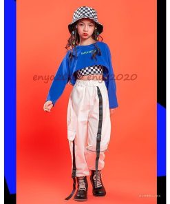 キッズダンス衣装 セットアップ 白パンツ へそ出し Tシャツ ショット丈 カーゴパンツ ヒップホップ 韓国 かっこいい 黒 女の子 練習着 発表会 チェック柄 * レッスンウエア