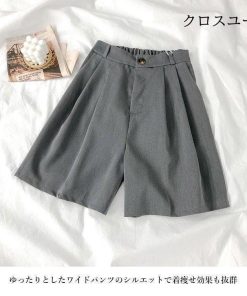 無地 夏 ワイドパンツ 半ズボン ショートパンツ 5分丈パンツ 五分丈 レディース 短パン サマーパンツ ウエストゴム スーツパンツ ハーフパンツ * ショートパンツ