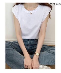 Tシャツ レディース カットソー 夏 40代 ノースリーブ 綿 春夏 カットソー 大きいサイズ シンプル UVカット 韓国風 20代 40代 30代 かわいい おしゃれ * ノースリーブ