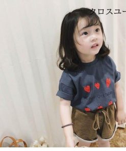 女の子 Tシャツ 夏 女児 半袖Tシャツ コットン 子供 サマーTシャツ カットソー フルーツ柄 半袖 キッズ おしゃれ コットンTシャツ ジュニアTシャツ * Tシャツ