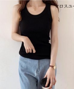 夏 カバー 無地 サマーニット Tシャツ ノースリーブ カットソー ニット タンクトップ レディース 大きいサイズ 重ね着 インナー * ノースリーブ