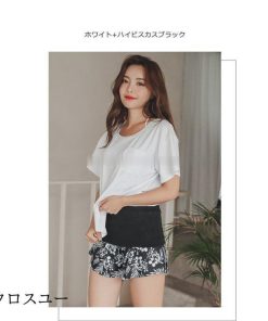 2点セット UPF50+ レディース Tシャツ 水着 サーフパンツ 半袖 タンキニ ショートパンツ 上下セット 体型カバー セットアップ 大きいサイズ セパレート * タンキニ