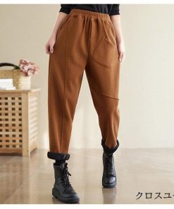 パンツ レディース 裏起毛 テーパードパンツ ゆったり ボトムス 無地 秋冬 ウエストゴム 裏ボア 暖かい ロングパンツ 体型カバー ボア ブラック 厚手 お出かけ * テーパードパンツ