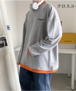 ゆったり 無地 長袖 重ね風 カジュアル Tシャツ 春秋 カラフル 長袖ｔシャツ 切り替え メンズ インナー トップス * 長袖