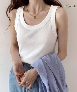 夏 カバー 無地 サマーニット Tシャツ ノースリーブ カットソー ニット タンクトップ レディース 大きいサイズ 重ね着 インナー * ノースリーブ