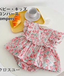 ロンパース 女児 ワンピース 夏 ベビー カバーオール 半袖 花柄ワンピース Baby 女の子 つなぎ 綿混 花柄 幼児 乳児 フリルワンピース * ロンパース、カバーオール