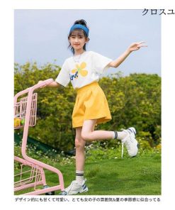 女の子 夏Tシャツ ショートパンツ ガールズ ワイドパンツ 半袖Tシャツ セットアップ 夏 子供 上下セット 女児 Tシャツ 2点 ハーフパンツ * Ｔシャツ、カットソー