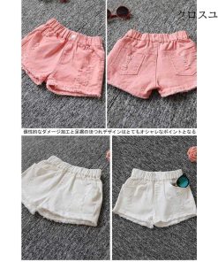 ボトムス ショートパンツ 女の子 ダメージ加工 半ズボン 夏物 ハーフパンツ ショーパン 子供服 デニム * 半ズボン、ハーフパンツ