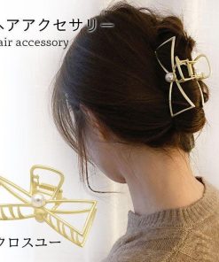 バンスクリップ ヘアクリップ バレッタ おしゃれ シンプル パール リボン ゴールド 金 スッキリ ヘアアクセサリー プレゼント 髪飾り 誕生日 ギフト * ヘアクリップ