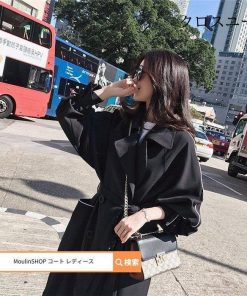 トレンチコート レディース 40代 ロング丈ジャケット スプリングコート 春コート 黒 アウター 秋服 韓国風 オーバー 30代 40代 大きいサイズ 40代 30代 50代 * トレンチコート