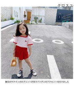 プリーツスカート 夏 女の子 夏Tシャツ ショートパンツ 女児 半袖 半袖Tシャツ キッズ ボーダー柄 子供 Tシャツ 上下2点セット 短パン * Tシャツ