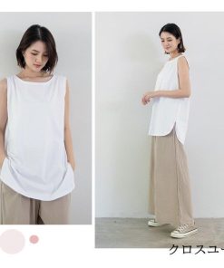 Tシャツ レディース 夏 ベスト 綿 クルーネック カットソー トップス シンプル 透けない おしゃれ コーデ UVカット きれいめ 20代 30代 40代 ゆったり * ノースリーブ