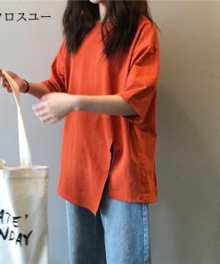 ショート丈 5分 夏 無地 トップス 不規則 レディース カットソー Tシャツ オシャレ 半袖 ｔシャツ スリット 五分袖丈 * 半袖