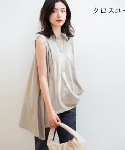 Tシャツ レディース ドレープ カットソー トップス フリル フレンチスリーブ ノースリーブ 夏 プルオーバー 無地 Tシャツ * ノースリーブ