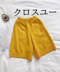 ボトムス シンプル カジュアルパンツ ニット ウエストゴム 春 ハーフパンツ ルームウエア 部屋着 秋 リブ レディース ゆったり ショートパンツ * ショートパンツ