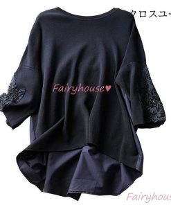 レース切り替えチュニック上品 白シャツ ゆったりTシャツ 50代 オシャレブラウス 大人 七分袖トップス レディース 通勤OL ブラウス 30代 40代 春夏新作 * 五分袖、七分袖