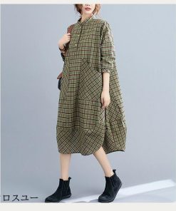 ワンピース 秋 チェックシャツワンピース 大きいサイズ ビックシャツ BIGシャツ 長袖 チュニック トップス ブラウス レディース プルオーバー バイカ 着やせ 春 * 半袖