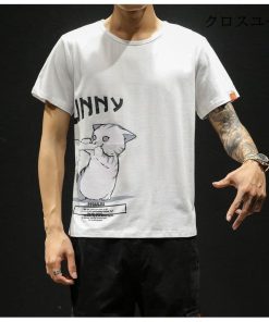 Tシャツメンズ 猫柄 半袖Tシャツ 綿 動物柄 白Tシャツ 春 夏 コットンtシャツ オシャレ ブルオーバ 速乾 学生 20代30代 大人 お兄系 男子 * 半袖