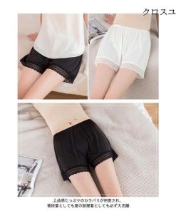 薄手 ペチパンツ 3分丈 夏 レース ペチコート パンツ レディース リボン 短パン ショートパンツ パンチラ防止 インナー インナーパンツ * ペチコート