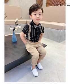 子供 フォーマルスーツ 男児 半袖 シャツ 長ズボン スーツセット セレモニー ４点セット 夏 半袖シャツ 男の子 サスペンダー 結婚式 発表会 演奏会 * スーツ、ブレザー