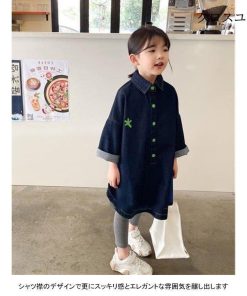 ゆったり デニムワンピース 長袖 デニム ロングシャツ 女の子 オーバーサイズ 子供 春秋 シャツワンピース 長袖 ワンピース 女児 * ワンピース、チュニック