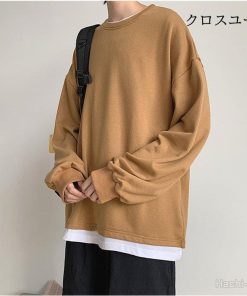 メンズ 無地 春秋 重ね風 ゆったり 切り替え カラフル インナー カジュアル 長袖ｔシャツ トップス Tシャツ 長袖 * 長袖