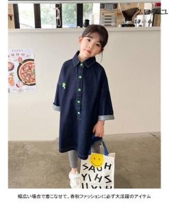 ゆったり デニムワンピース 長袖 デニム ロングシャツ 女の子 オーバーサイズ 子供 春秋 シャツワンピース 長袖 ワンピース 女児 * ワンピース、チュニック