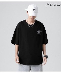 Tシャツメンズ Tシャツ半袖 夏Tシャツ 星柄 おしゃれ スポーツ 五分袖 40代 速乾 クルーネック 白Tシャツ シンプル カットソー 春 秋 * 五分、七分袖