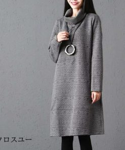 お洒落 着痩せ 秋冬服 膝丈 シルエット 体型カバー ワンピース チュニック レディース トップス ハイネック カジュアル 大きいサイズ 無地 * チュニック