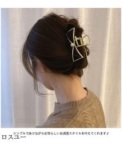 バンスクリップ ヘアクリップ バレッタ おしゃれ シンプル パール リボン ゴールド 金 スッキリ ヘアアクセサリー プレゼント 髪飾り 誕生日 ギフト * ヘアクリップ