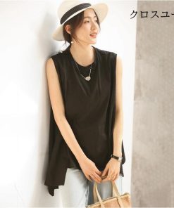 Tシャツ レディース ドレープ カットソー トップス フリル フレンチスリーブ ノースリーブ 夏 プルオーバー 無地 Tシャツ * ノースリーブ