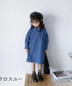 女児 キッズ デニム デニムシャツワンピ デニムワンピース 長袖ワンピース 女の子 ゆったり 子供 シャツワンピース Aライン ワンピース 長袖 * ワンピース、チュニック