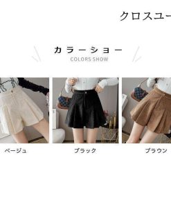 秋 短パン プリーツパンツ レディース ショート丈 冬 ワイド裾 コーデュロイ ショートパンツ ショーパン コーデュロイパンツ ハイウエスト * ショートパンツ