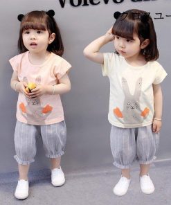 夏 女児 7分丈パンツ ジュニア セットアップ 上下２点セット サルエルパンツ Tシャツ 半袖 クロップドパンツ 半袖Tシャツ 上下セット 子供 * Tシャツ