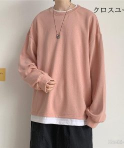 メンズ 無地 春秋 重ね風 ゆったり 切り替え カラフル インナー カジュアル 長袖ｔシャツ トップス Tシャツ 長袖 * 長袖