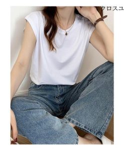 Tシャツ レディース カットソー 夏 40代 ノースリーブ 綿 春夏 カットソー 大きいサイズ シンプル UVカット 韓国風 20代 40代 30代 かわいい おしゃれ * ノースリーブ