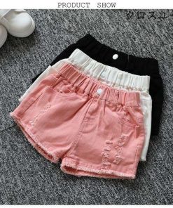 ボトムス ショートパンツ 女の子 ダメージ加工 半ズボン 夏物 ハーフパンツ ショーパン 子供服 デニム * 半ズボン、ハーフパンツ