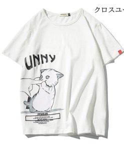 Tシャツメンズ 猫柄 半袖Tシャツ 綿 動物柄 白Tシャツ 春 夏 コットンtシャツ オシャレ ブルオーバ 速乾 学生 20代30代 大人 お兄系 男子 * 半袖