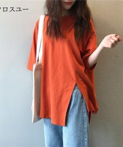 ショート丈 5分 夏 無地 トップス 不規則 レディース カットソー Tシャツ オシャレ 半袖 ｔシャツ スリット 五分袖丈 * 半袖