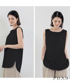 Tシャツ レディース 夏 ベスト 綿 クルーネック カットソー トップス シンプル 透けない おしゃれ コーデ UVカット きれいめ 20代 30代 40代 ゆったり * ノースリーブ