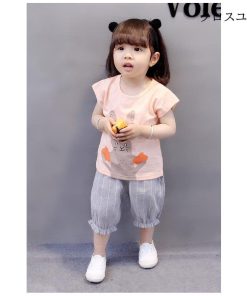 夏 女児 7分丈パンツ ジュニア セットアップ 上下２点セット サルエルパンツ Tシャツ 半袖 クロップドパンツ 半袖Tシャツ 上下セット 子供 * Tシャツ