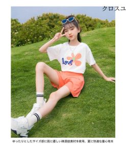 女の子 夏Tシャツ ショートパンツ ガールズ ワイドパンツ 半袖Tシャツ セットアップ 夏 子供 上下セット 女児 Tシャツ 2点 ハーフパンツ * Ｔシャツ、カットソー